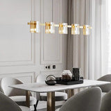 Rectangular Glass Dining Room Brass Pendant Light - Clowas