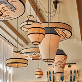 Japanese Pendant Light with Fabric Shade for Restaurant