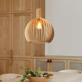 Vintage Wooden Birdcage Pendant Light for Living Room