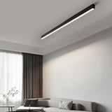 Minimalist Linear Flush Ceiling Light Black Metal for Living Room, Anti-Glare