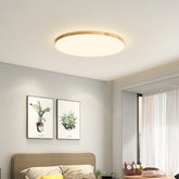 Nordic Round Wood Flush Mount Ceiling Light for Bedroom, Anti Glare