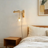 Vintage Wood Wall Light Adjustable for Bedroom, Anti-Glare