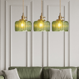 Vintage Green Brass and Glass Pendant Light