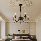 Rustic French-Style Wooden Candelabra Chandelier