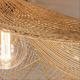Boho Wave Rattan Pendant Light Dimmable for Living Room