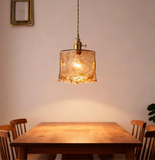 Brass Amber Glass Pendant Light for Dining Room