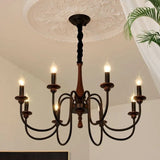 Vintage Candelabra Chandelier Wood Dimmable Black for Living Room