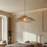 Wabi Sabi Handcrafted Wave Rattan Pendant Light for Living Room