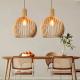 Vintage Wooden Birdcage Pendant Light for Living Room
