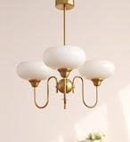 Mid Century Chandelier Opal Glass Metal Dimmable for Dining Room