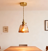 Brass Amber Glass Pendant Light for Dining Room