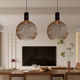 Vintage Wooden Birdcage Pendant Light for Living Room