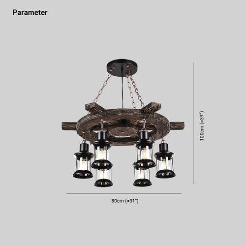 Wooden Wheel Shaped Multi-Light Industrial Chandelier - Clowas