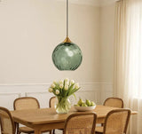 Modern Fluted Glass LED Pendant Light Dimmable For Dining Room