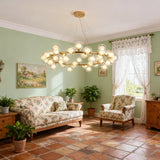 Scandinavian Gold Ring Chandelier with Glass Bubble Balls