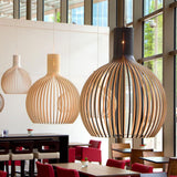 Vintage Wooden Birdcage Pendant Light for Living Room