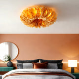 Natural Feathered Ceiling Light for Bedroom