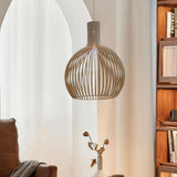 Vintage Wooden Birdcage Pendant Light for Living Room