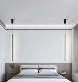 Black Linear Pendant Light Minimalist LED Dimmable Metal for Bedside