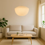 Scandi White Fabric Pendant Light for Living Room, Anti-Glare