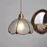 Vintage Brass Colored Ribbed Glass Pendant Light