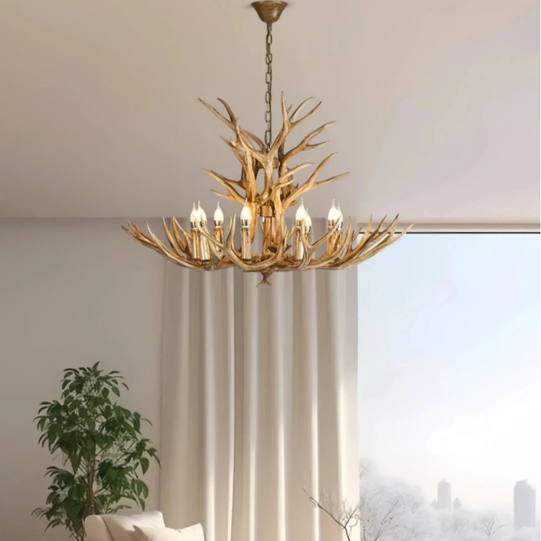 Rustic antler-effect chandelier for indoor living spaces
