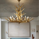 Rustic antler chandelier showing the light arrangement