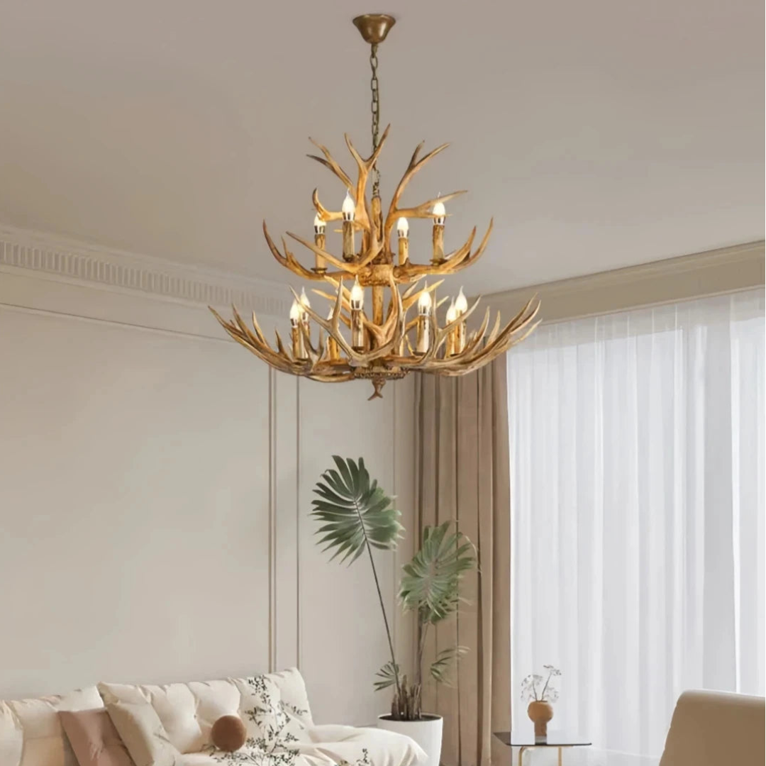 Rustic antler-effect chandelier for indoor living spaces