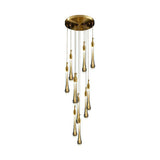 Gold teardrop chandelier shown on a white background