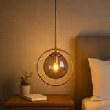 Globe Handmade Glass Pendant Light with Iron Ring for Bedside