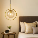 Globe Handmade Glass Pendant Light with Iron Ring for Bedside