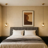 Mid Century Round Glass Pendant Light Dimmable for Bedside