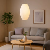 White Fabric Pendant Light Low Blue Scandi Style for Living Room