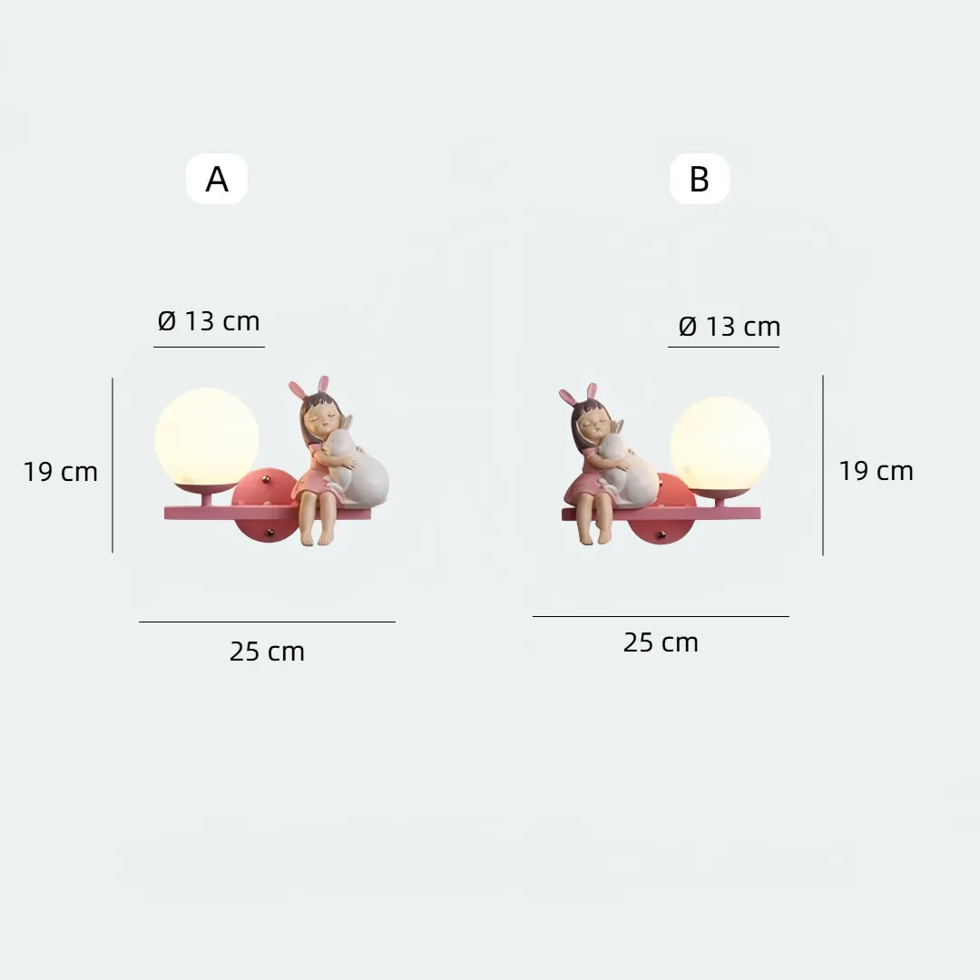 Dimensions of the cartoon girl children's wall light