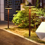Modern mushroom garden light with round metal shade