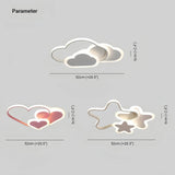 Dimension diagrams for the star, heart and cloud ceiling lights