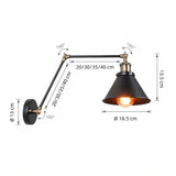 Industrial wall light size guide for five arm-length options