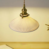 Vintage Brass Pleated Ceramic Pendant Light