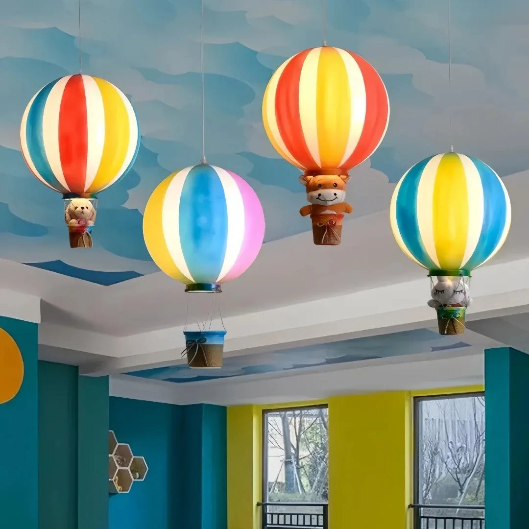 Hot air balloon pendant ceiling light in a nursery