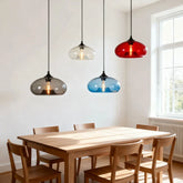 Round Glass Pendant Light Retro LED Dimmable for Dining Room