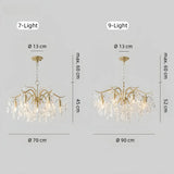 7-light and 9-light crystal leaf chandelier dimensions