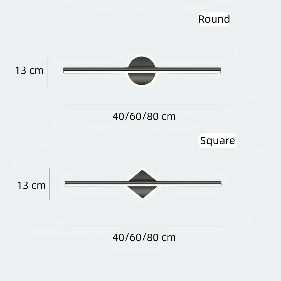 Bathroom mirror light length guide for 40 cm, 60 cm and 80 cm models