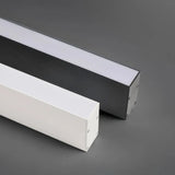 Close-up of the black metal body and linear LED light source