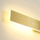 Close-up of the illuminated gold linear wall light