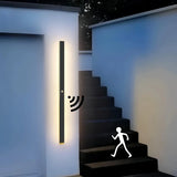 Black linear outdoor wall light with integrated LED