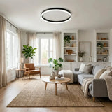 Minimalist LED ceiling light installed in contemporary bedroom interior