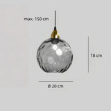 Dimensions of modern coloured glass pendant light for dining and living spaces