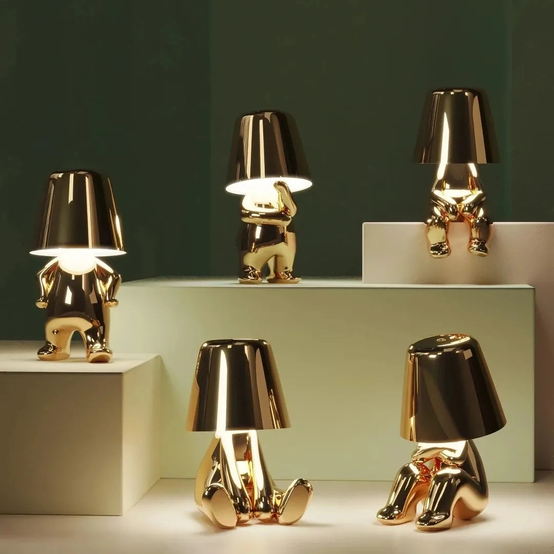 Gold sculptural figure LED table lamp with touch control