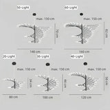 Dimensions of the chandelier, including fixture width and suspension length