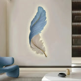 Blue feather-shaped LED wall light